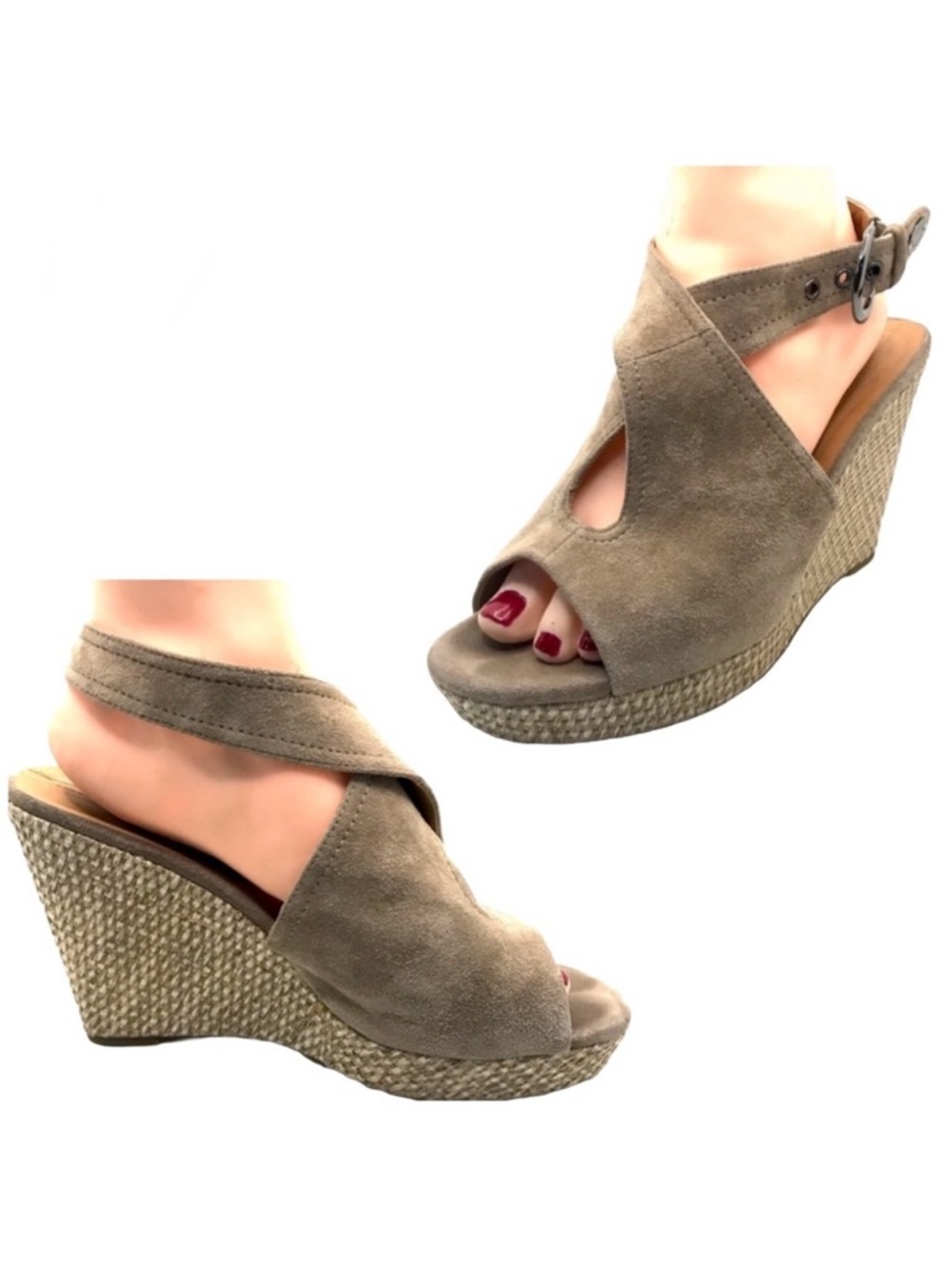 ADOLFO DOMINGUEZ TAN SUEDE WEDGE WRAP HEELS (39)